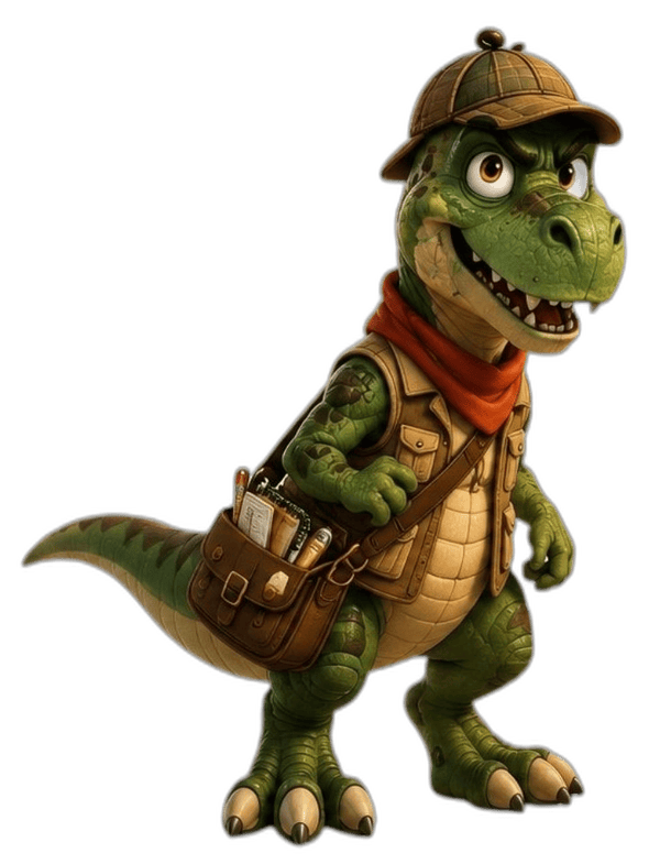 Iko Détective, dinosaure enquêteur avec sa loupe et son carnet
